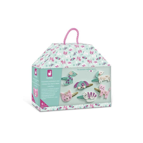 Janod- 6 Little Pets Hair Clips to Create