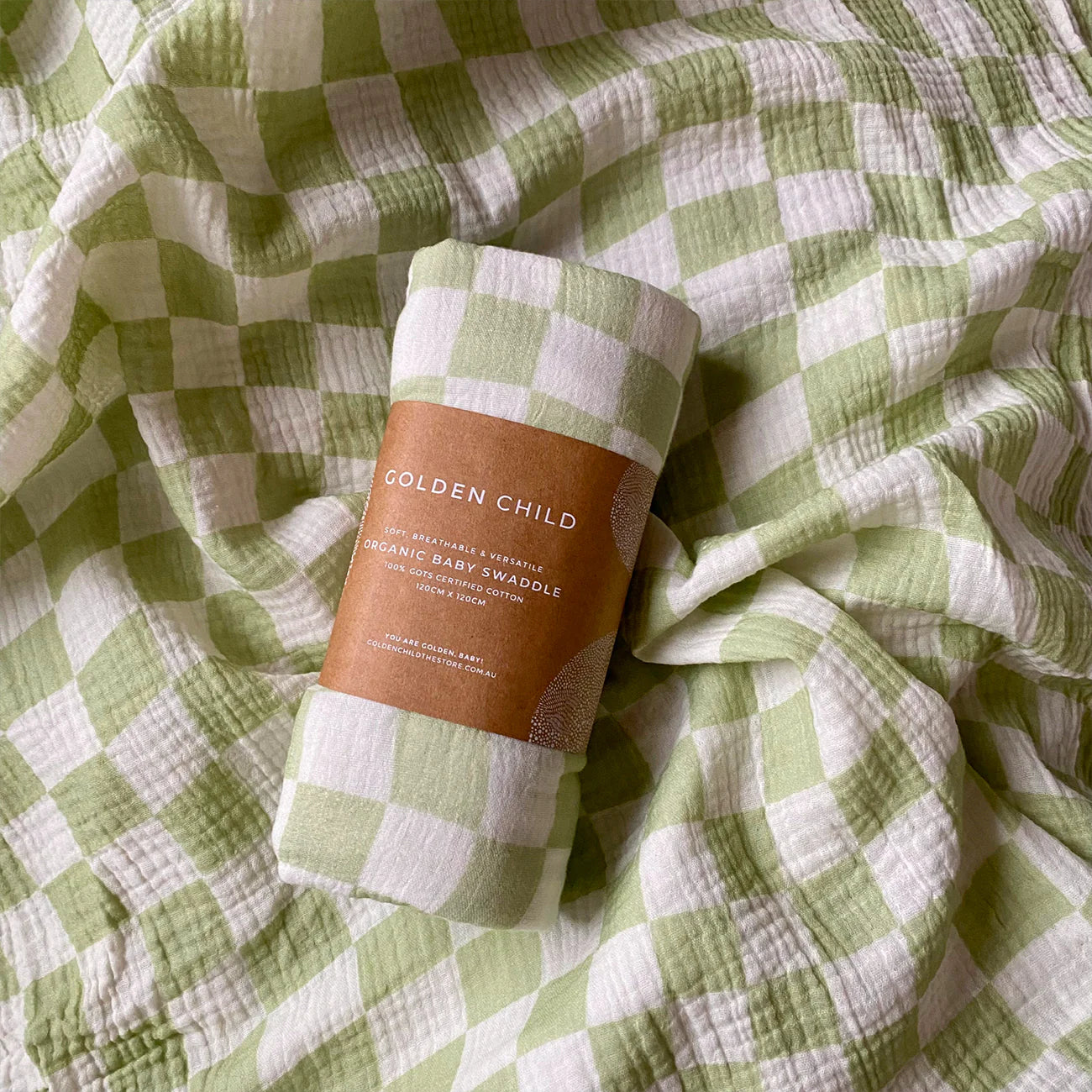 Golden Child Wavy Baby Organic Swaddle - Lime Checked