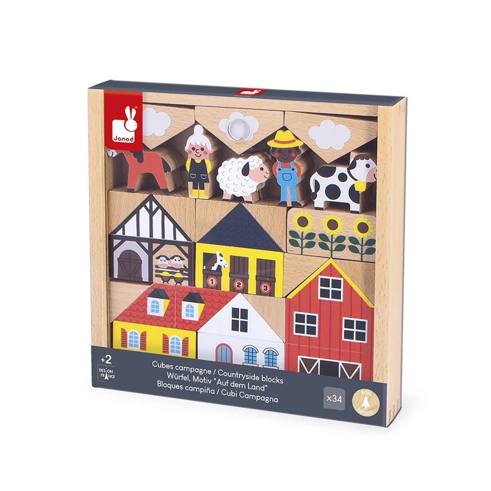 Janod Set Wooden Blocks Countryside - Cross Roads