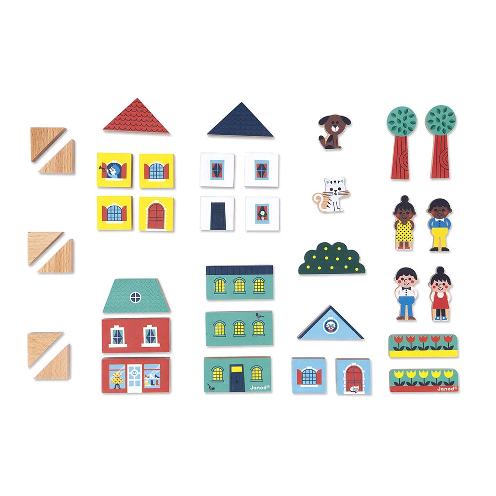 Janod Set Wooden Blocks City - Cross Roads