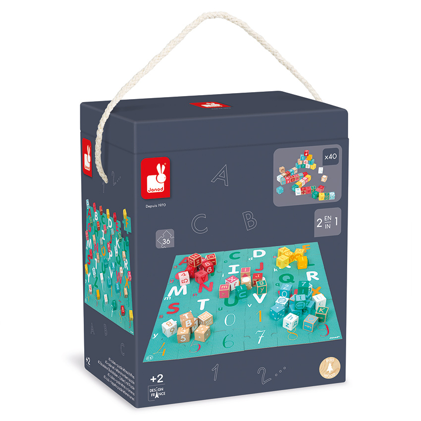 Janod - 40 ABC Numbers Blocks with Puzzle
